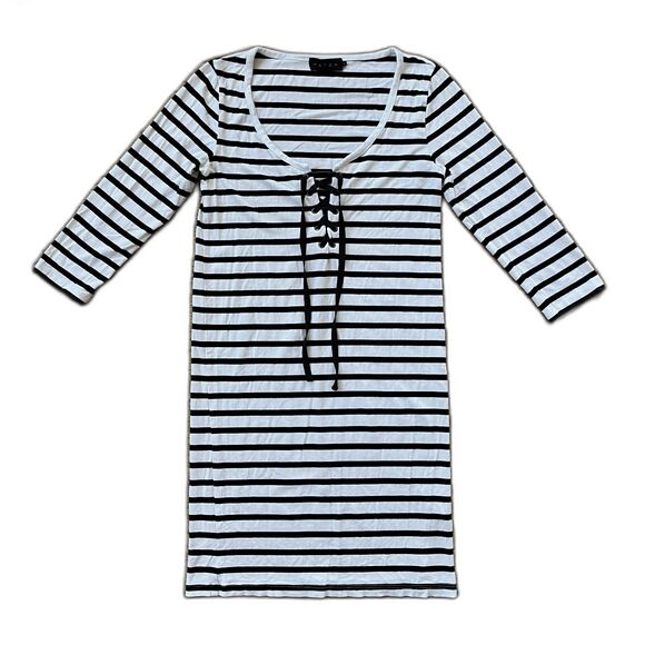 HATCH Maternity Black White Stripe Long Sleeve Rayon Midi Dress  Women's Size 1 - Picture 3 of 10